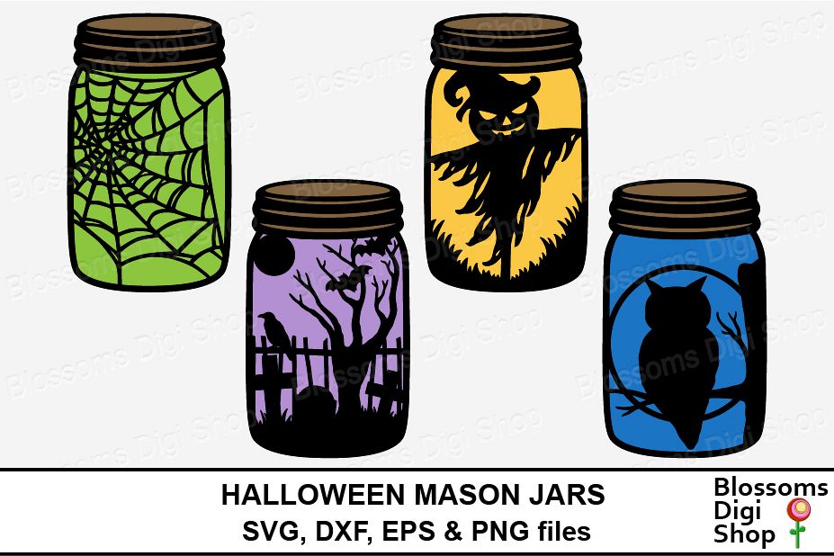 Download Halloween Mason Jars, SVG, DXF, EPS & PNG files (105313) | Cut Files | Design Bundles