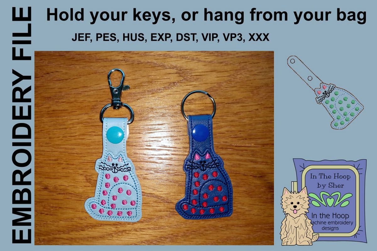ITH Funky Cat Vinyl Key Fob or Bag Tag - Snap example image 1