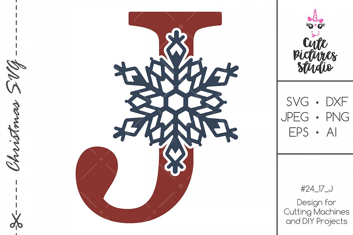 Download Christmas monogram svg. Snowflake letter 'J' SVG, DXF, PNG
