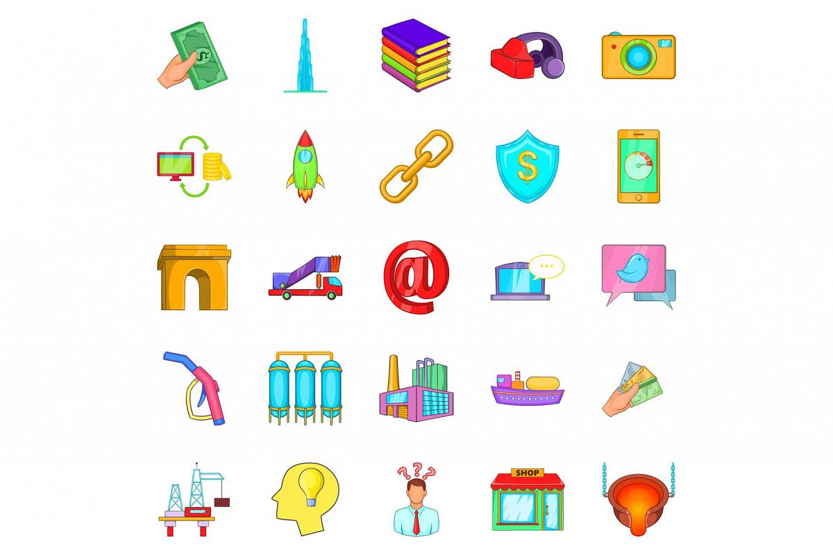 Wage icons set, cartoon style example image 1