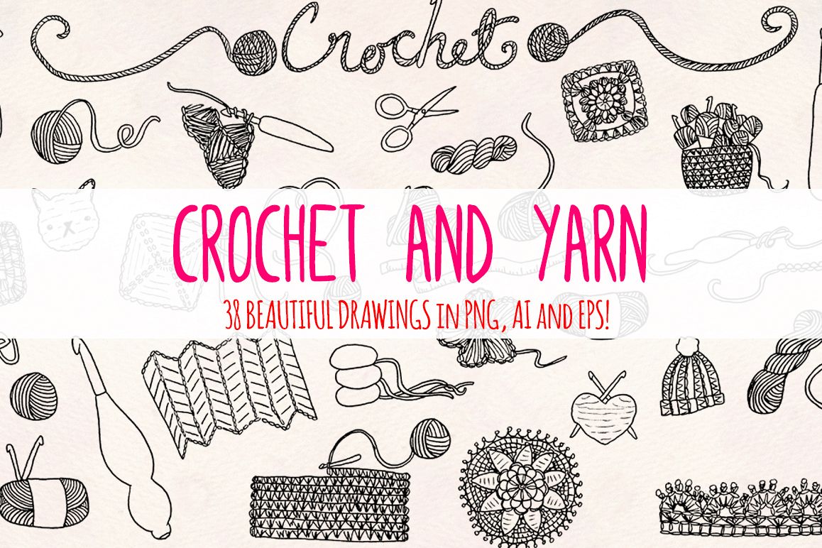 33 Crochet and Yarn Sketch Graphics Kit example image 1