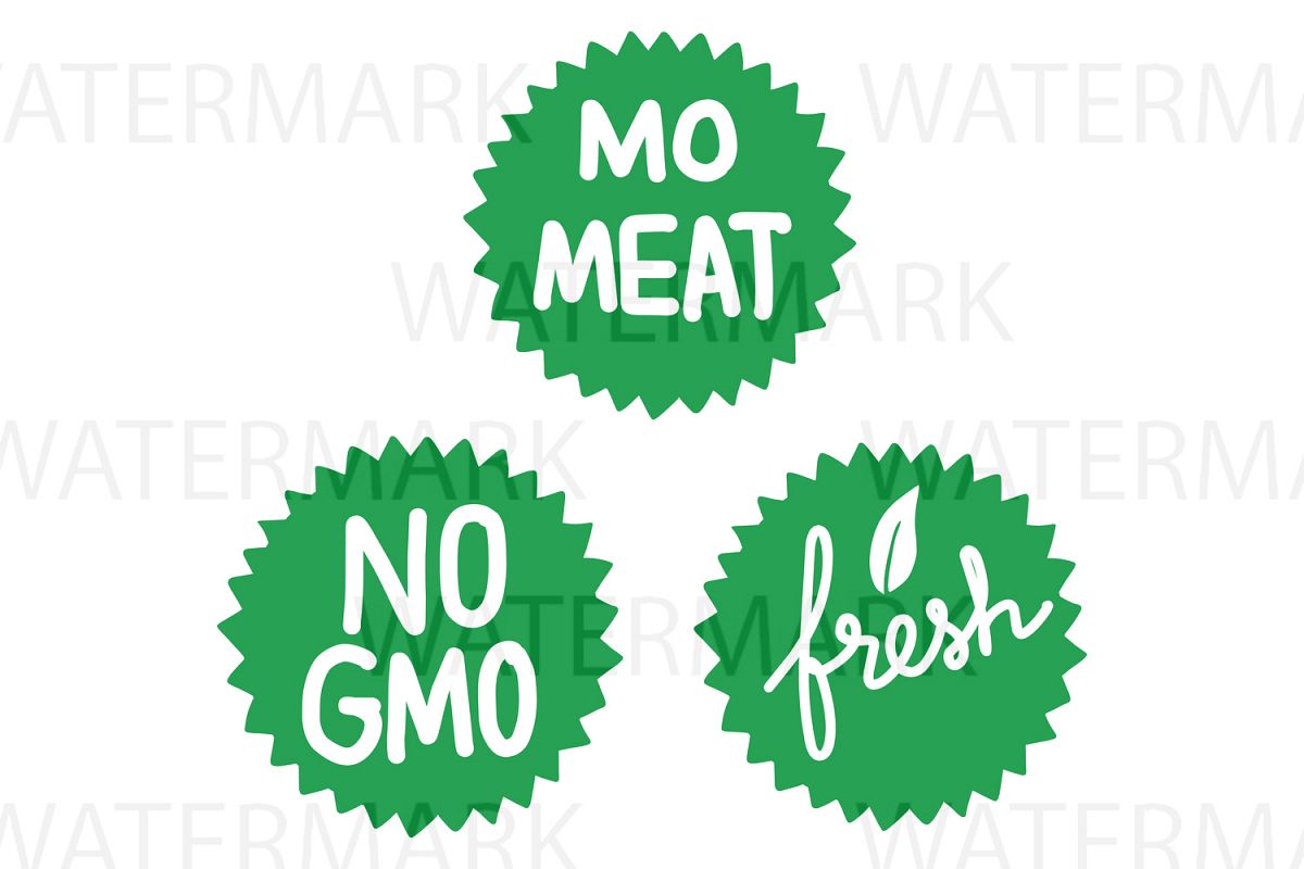 Fresh No Meat No GMO Badge Sticker - SVG/JPG/PNG - Hand Drawing example image 1