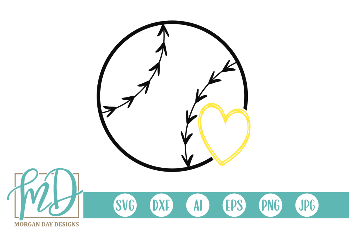 Softball with Heart SVG, DXF, AI, EPS, PNG, JPEG example image 1