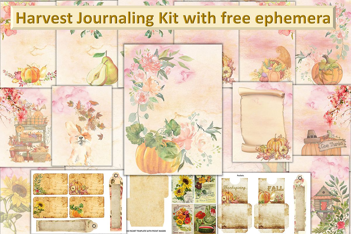 Fall Autumn Harvest Journaling kit with free ephemera CU example image 1