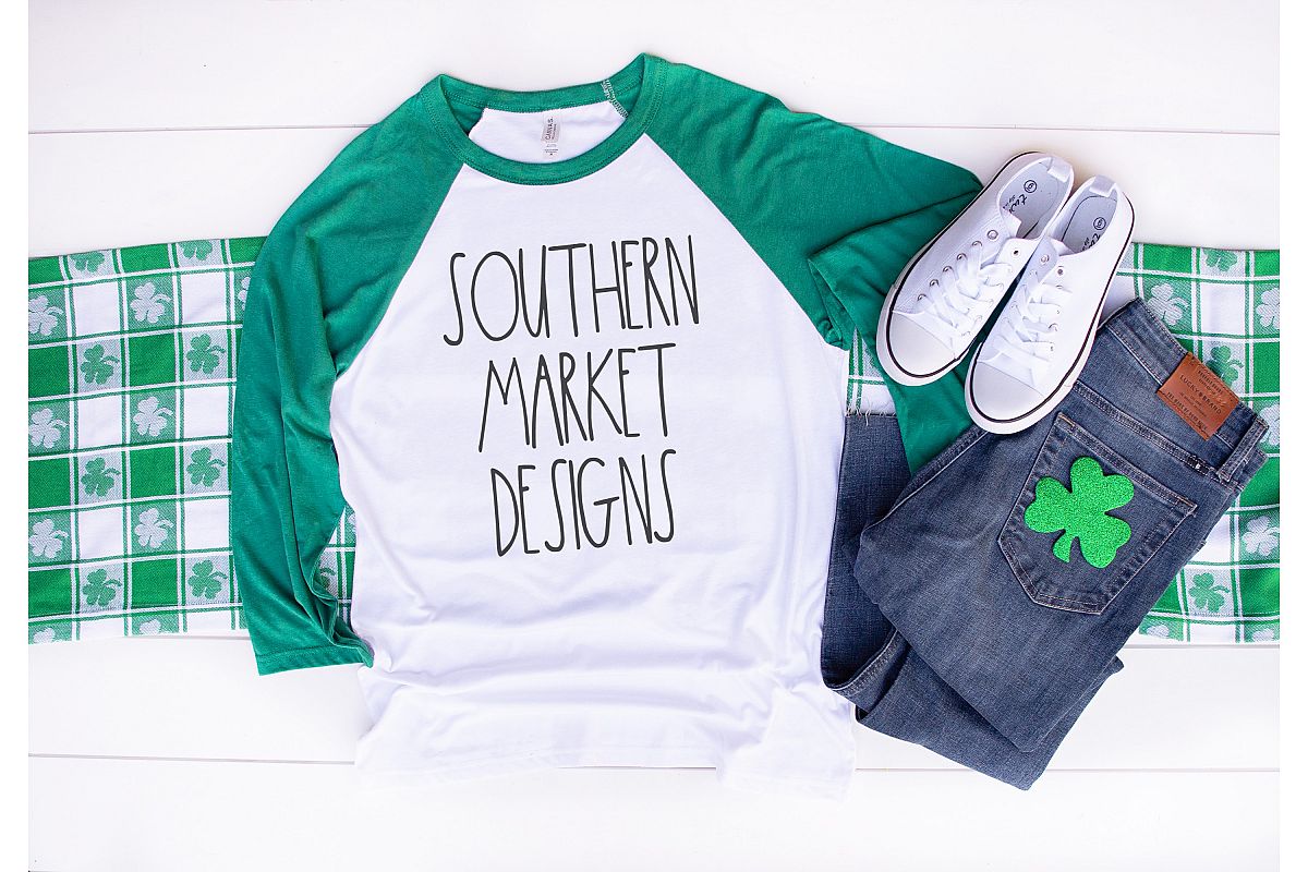 Bella Canvas 3200 Green St Patrick's Raglan Mock Up example image 1