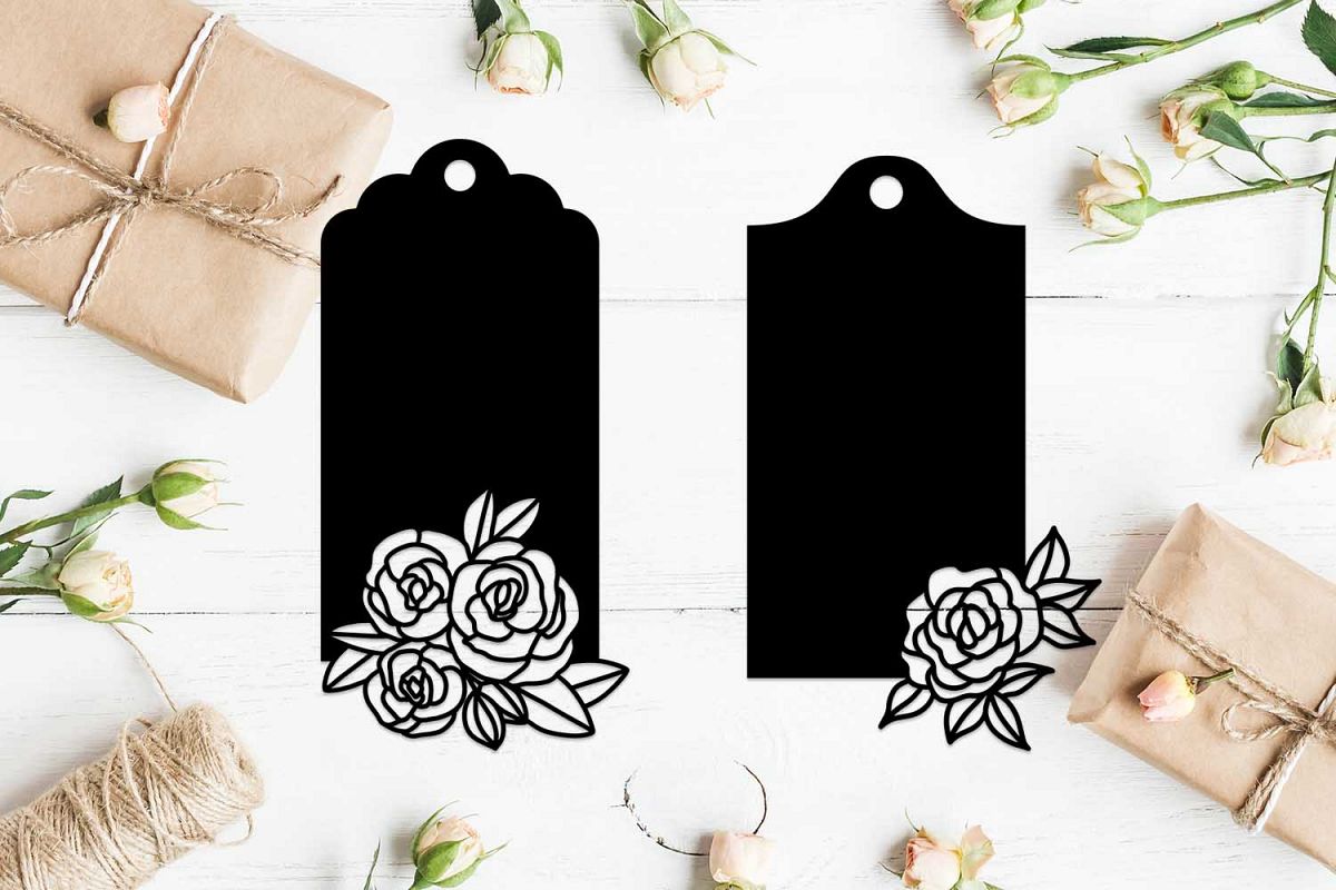 Set of 2 Floral tag stencils. example image 1