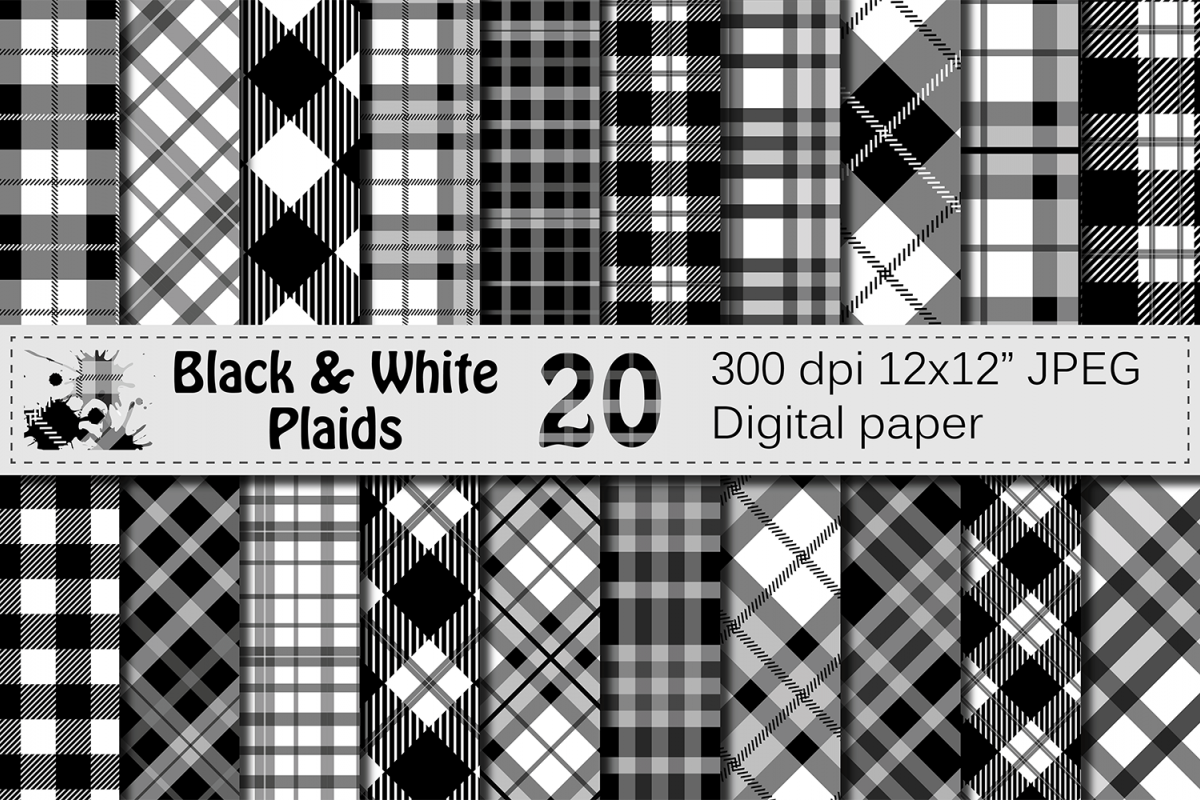 Black and White Plaids Digital Paper Set example image 1