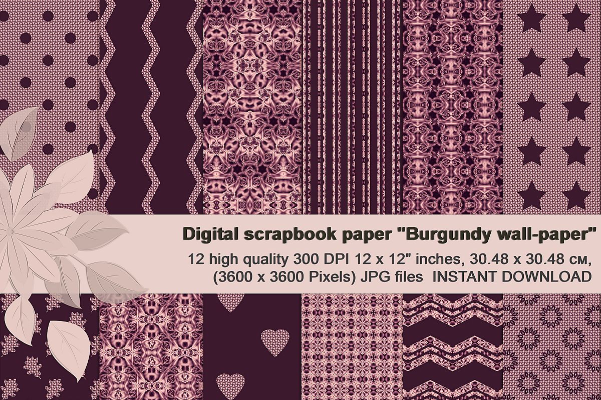 Burgundy abstract Scrapbook Paper example image 1