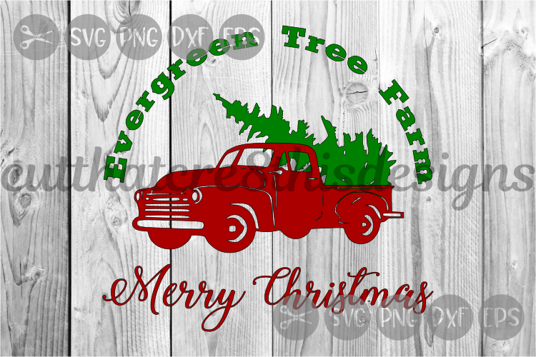 Pick Up Truck, Merry Christmas, Tree Farm, Cut File, SVG. example image 1