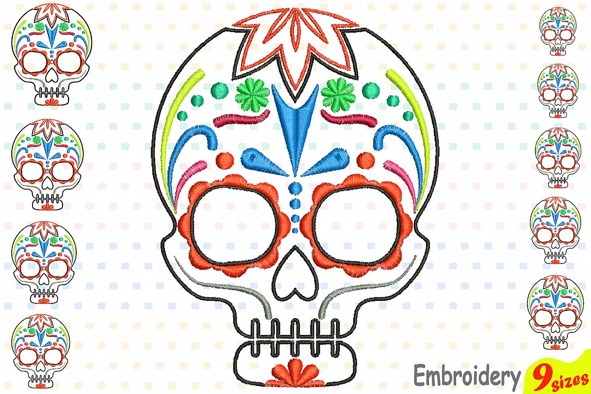 Cinco De Mayo Embroidery Design Instant Download Commercial Use digital file 4x4 5x7 hoop Machine icon outline Fiesta Mexico skull 199b example image 1