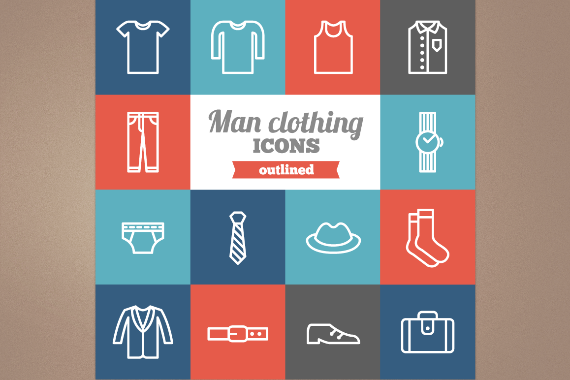 Outlined Man Clothing icons example image 1
