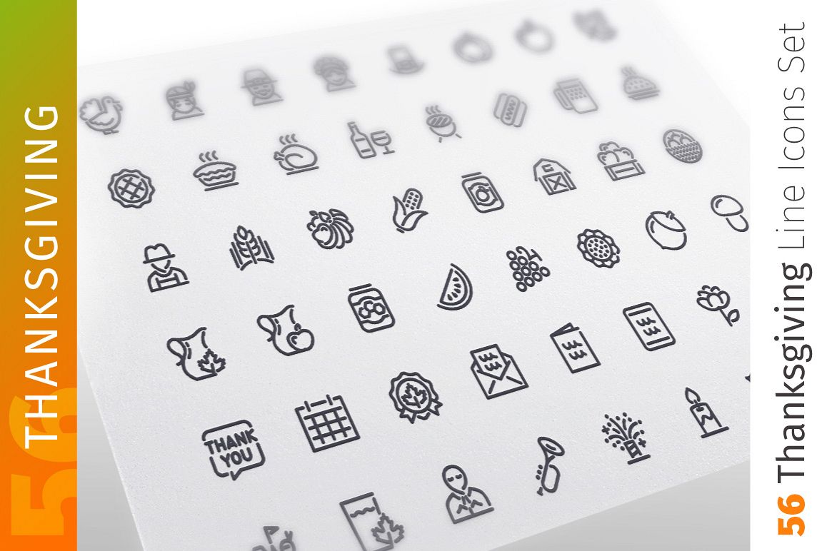 Thanksgiving Line Icons Set example image 1