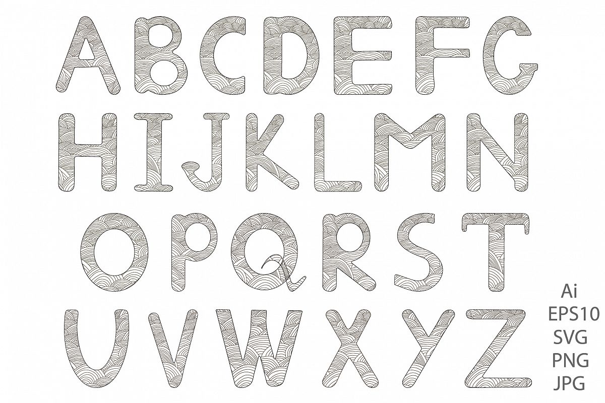Alphabet. Letters A-Z. Coloring. example image 1