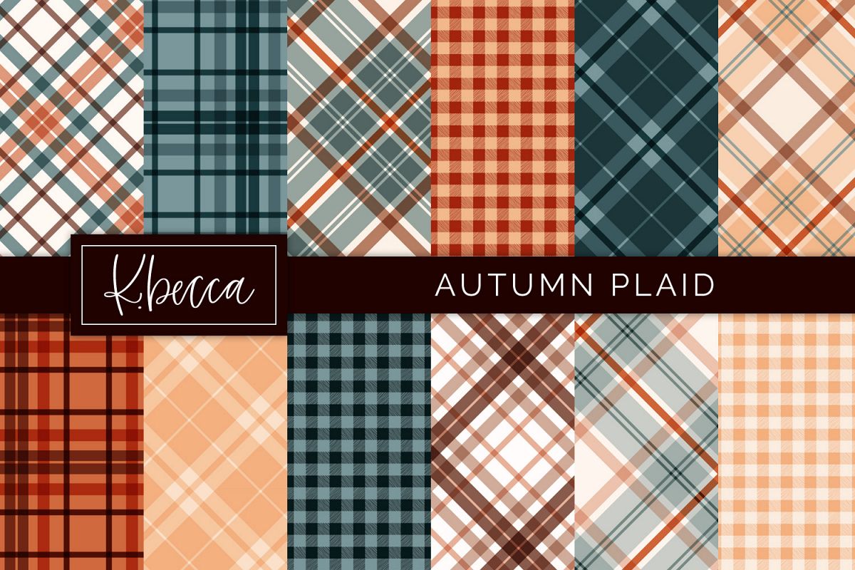 Autumn Fall Plaid Background Patterns Seamless example image 1