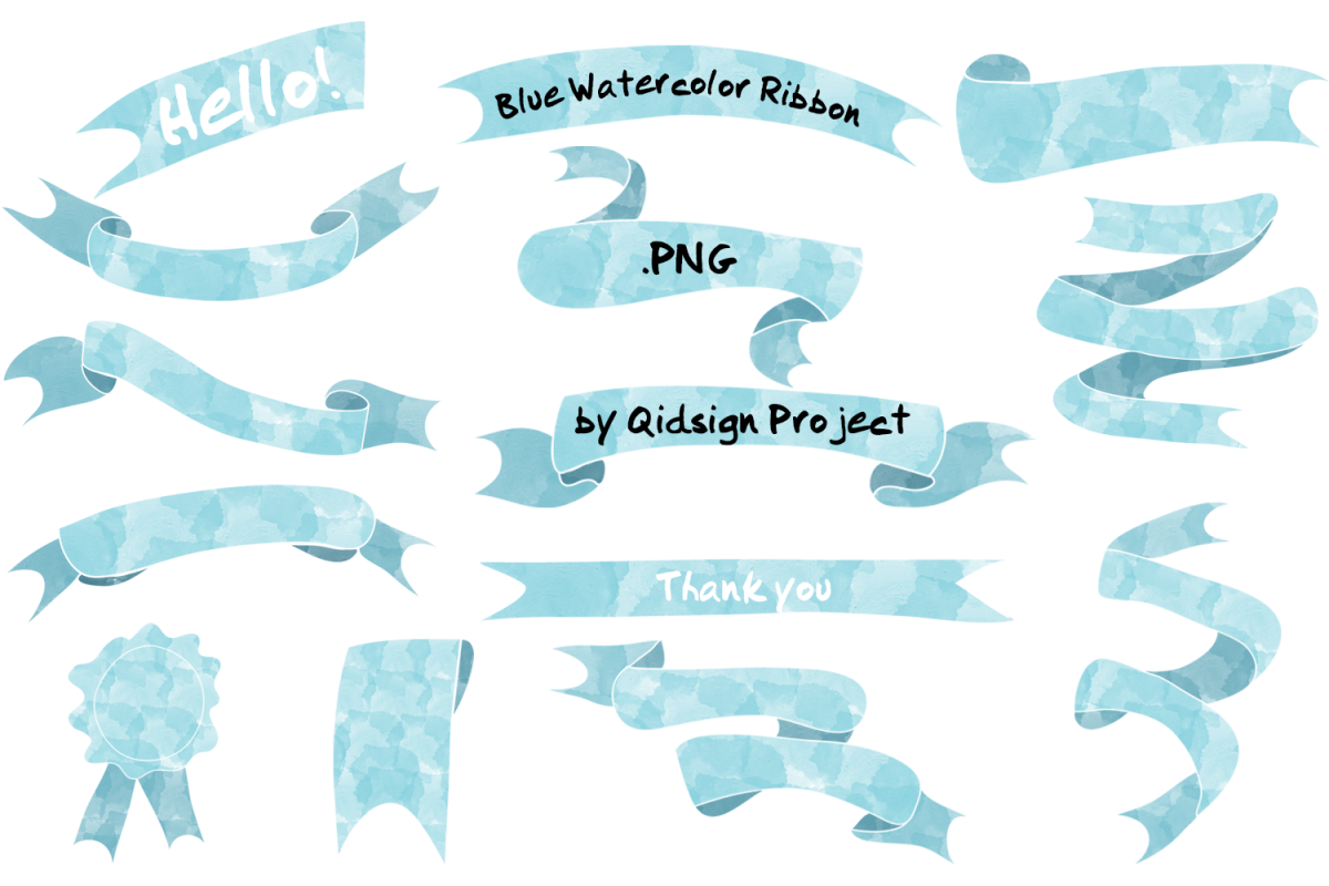 Blue watercolor ribbon .PNG example image 1