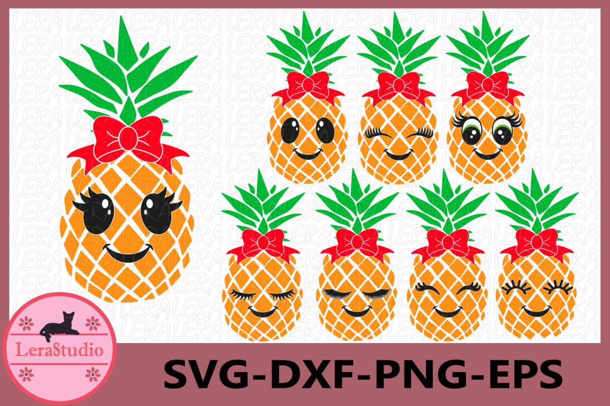 Pineapple face Svg, Pineapples SVG, Eyelashes SVG, bow Svg example image 1