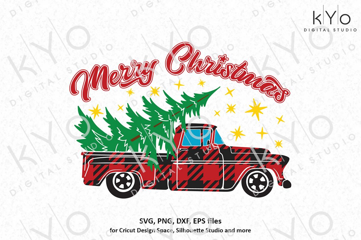 Christmas Buffalo Plaid Old Pickup Truck svg png dxf files