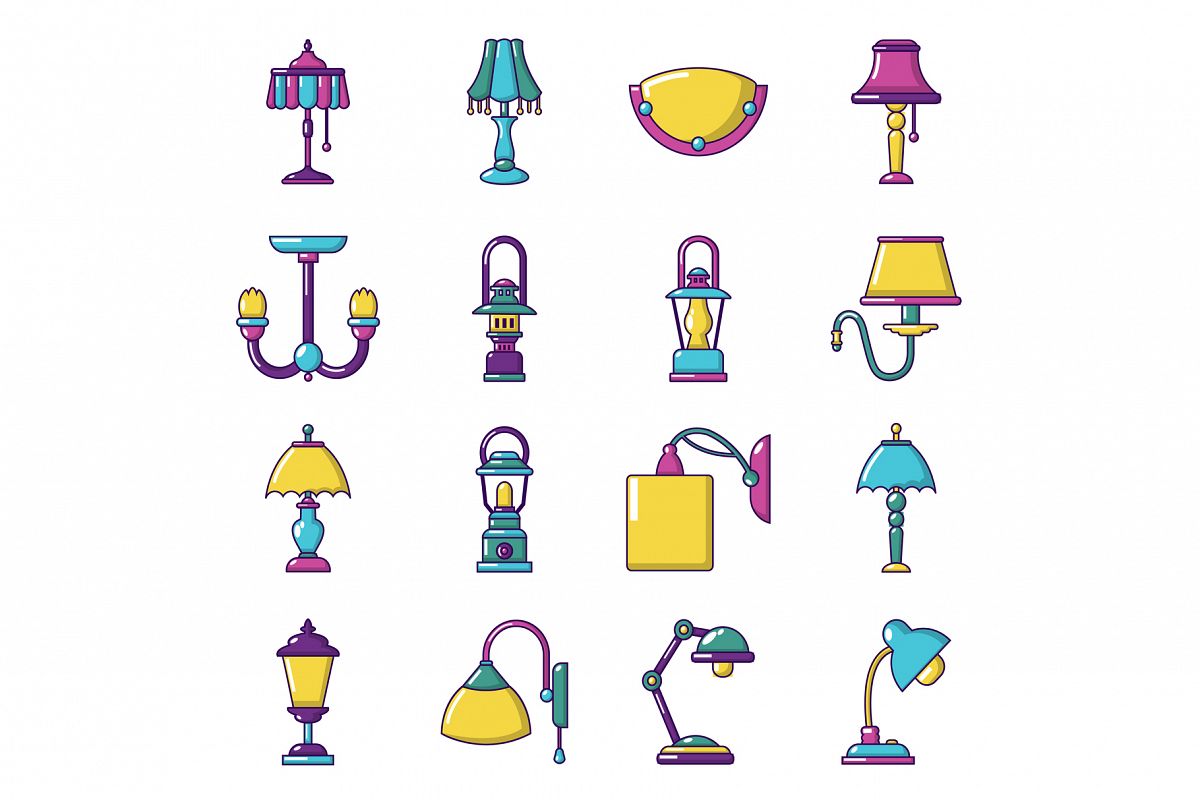 Lamp icons set, cartoon style example image 1