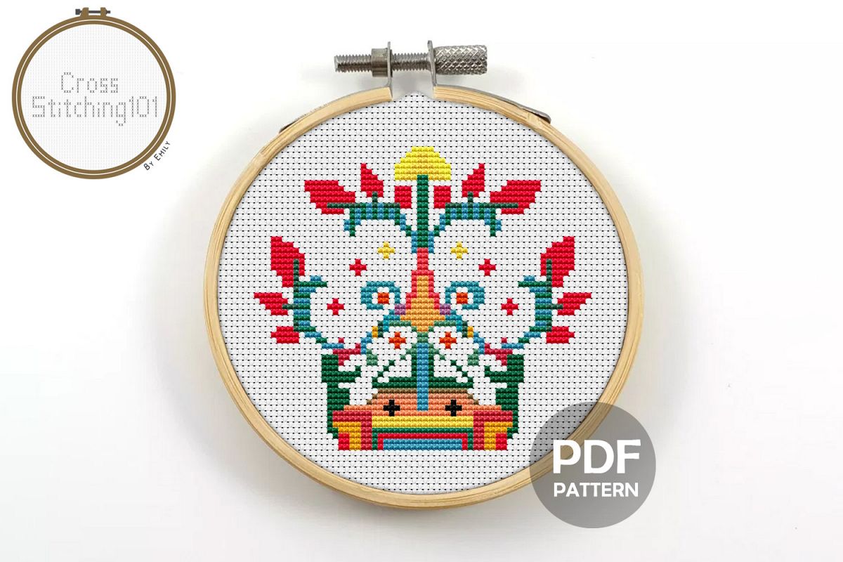 Floral Design Cross Stitch Pattern- Instant Download PDF example image 1