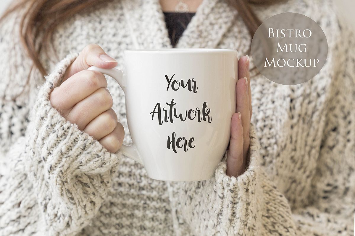 Bistro Mug Mockup - Woman holding mug example image 1