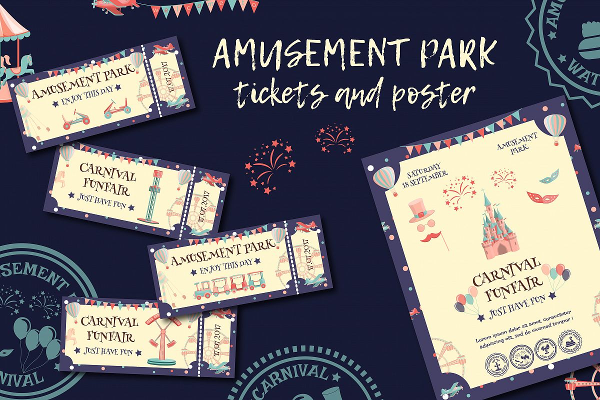 Amusement park tickets and poster. example image 1