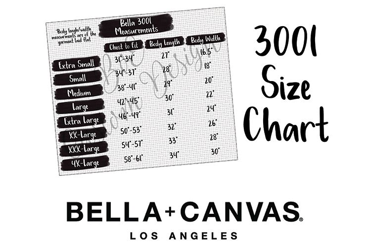 Bella 3001 Size Chart - 3001 Measurement Chart example image 1