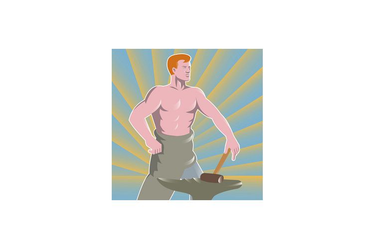 Blacksmith With Hammer and Anvil Retro Style example image 1