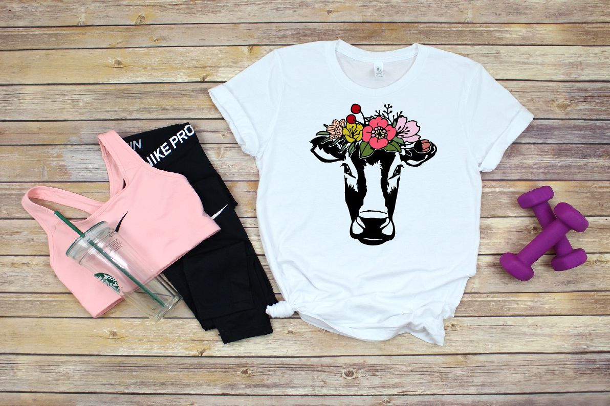 Bandanna Flower Heifer Cow SVG, Glitter farm cowboy 1320S example image 1