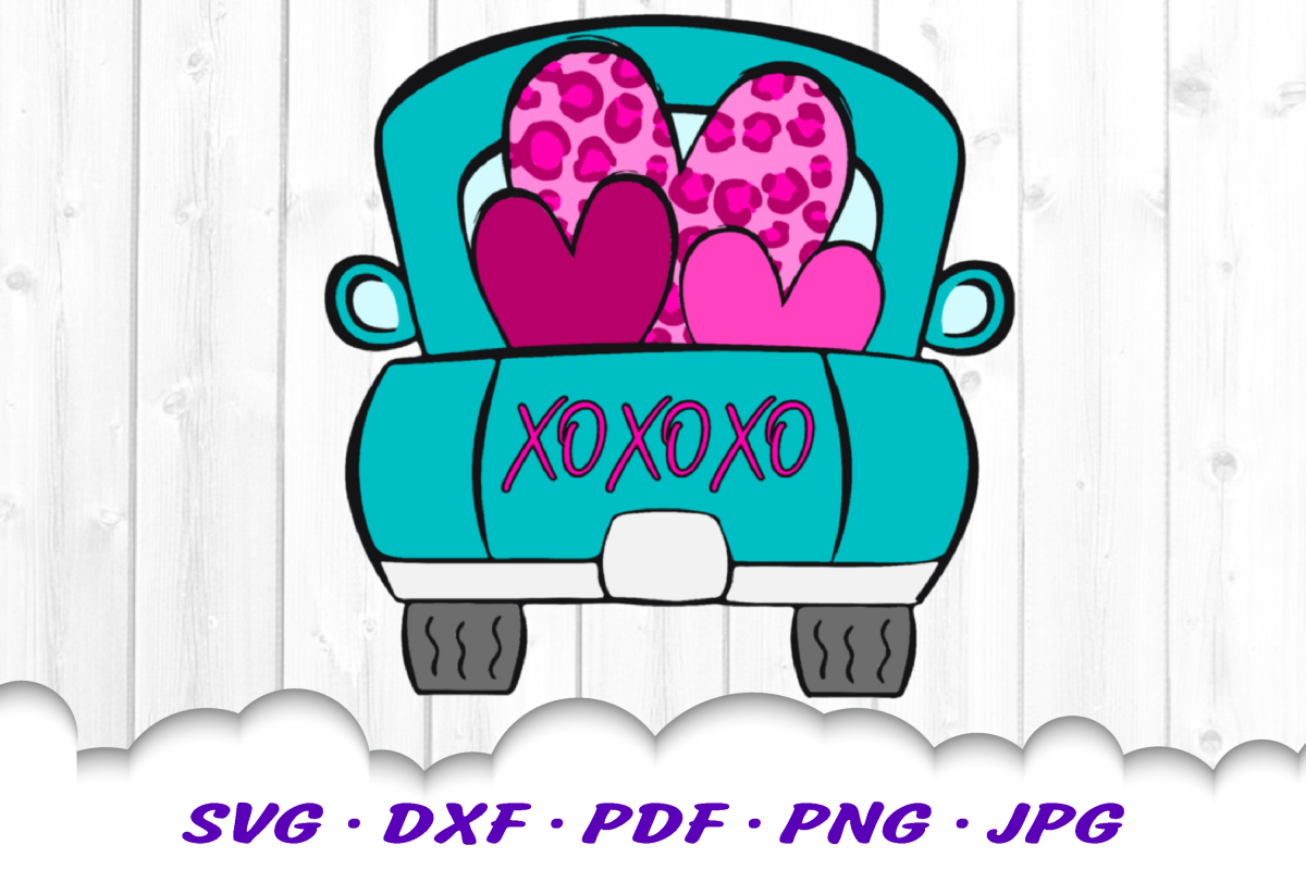 Valentines Truck Leopard Print Heart Sublimation PNG Design example image 1