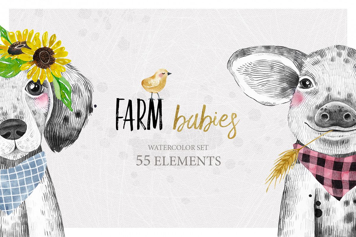 FARM BABIES watercolor set example image 1