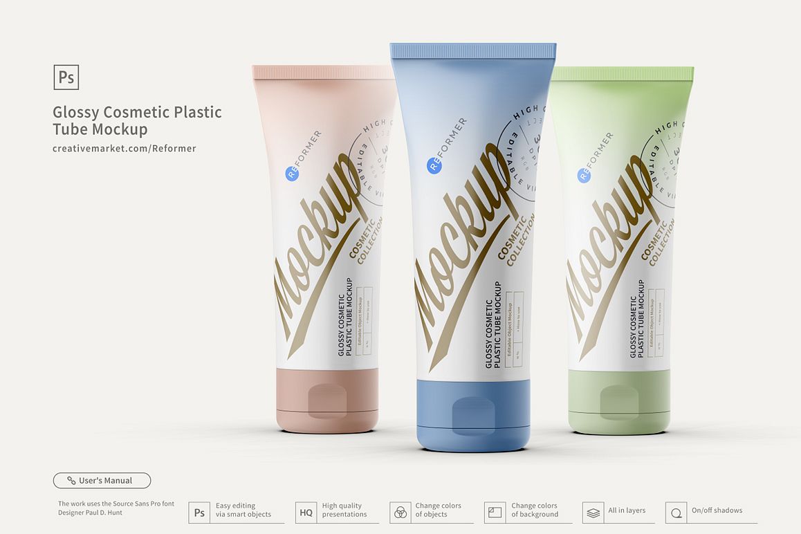 3 Glossy Cosmetic Plastic Tube Mockup example image 1