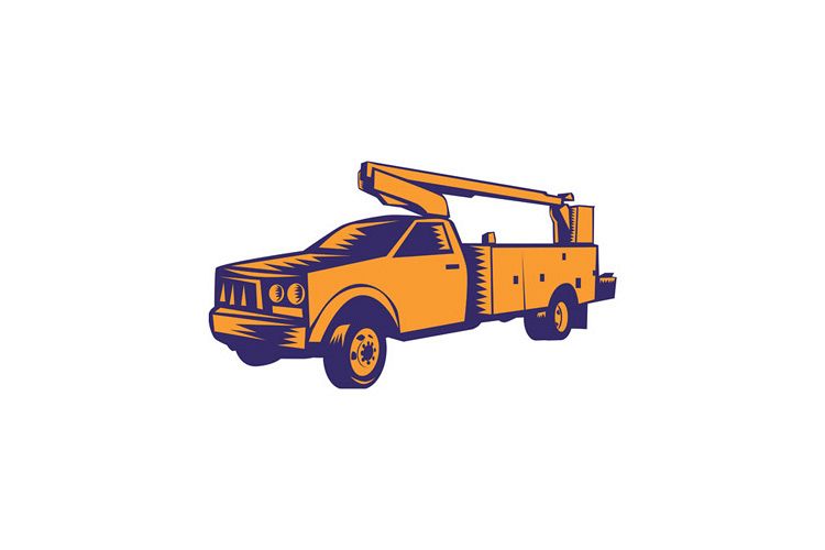 Cherry Picker Mobile Lift Truck Woodcut example image 1