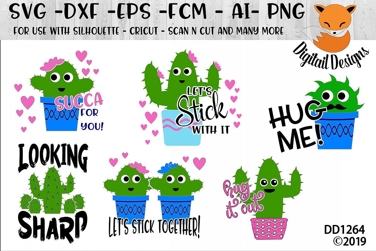 Funny Cactus Valentine SVG Bundle example image 1