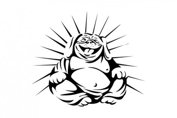 Laughing Bulldog Buddha Sitting Black and White example image 1