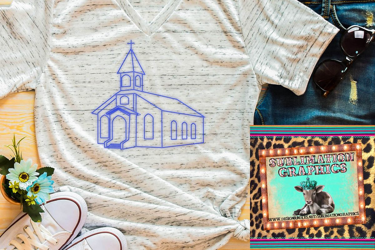 Neon Church House Sublimation Digital Download example image 1
