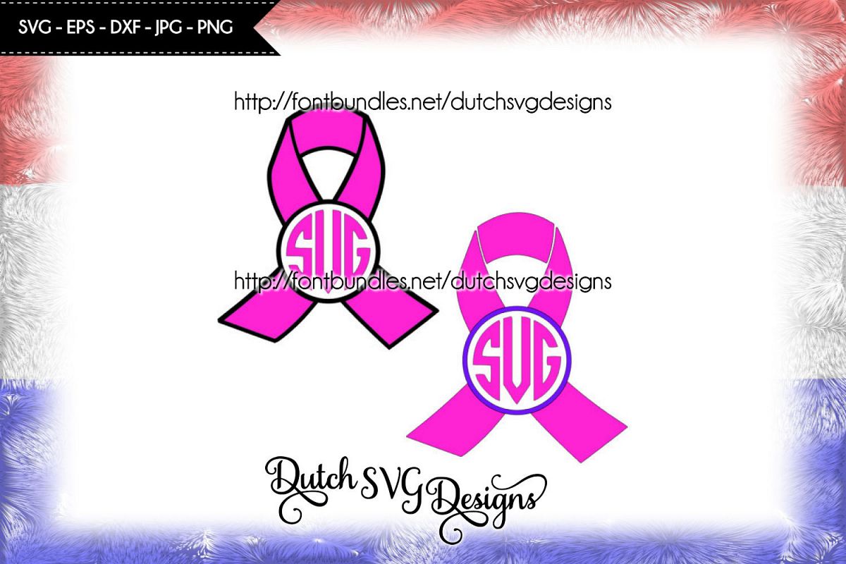 2 Pink Ribbon monogram cutting files example image 1