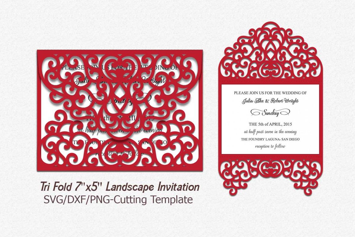 Download tri fold card invitation svg dxf laser machine cut template (83889) | Card Making | Design Bundles