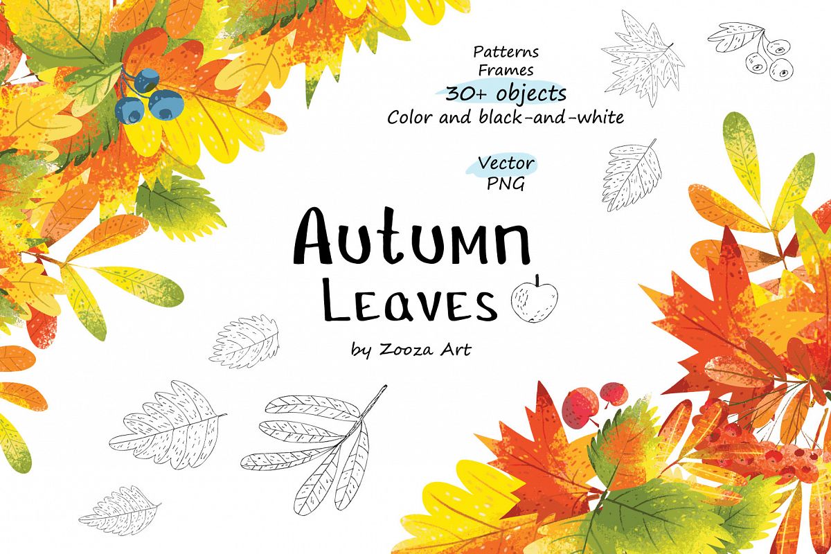 Autumn Leaves - over 30 objects, frames, patterns example image 1