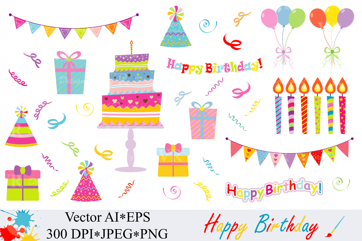 Download Happy Birthday Clipart - Vector (43214) | Illustrations | Design Bundles