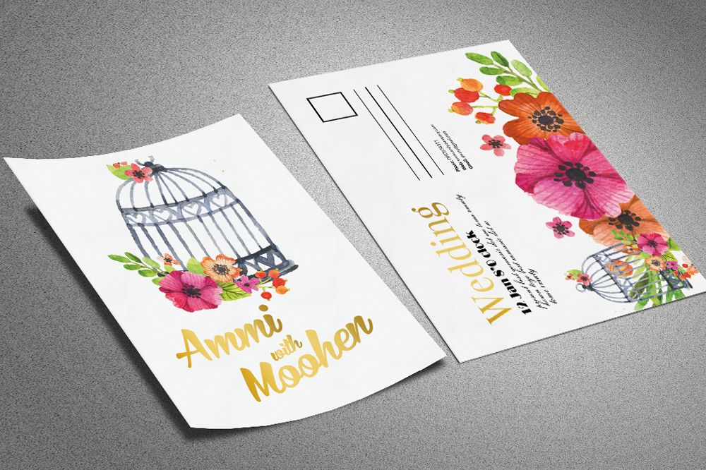 Floral Marriage Postcard Template example image 1