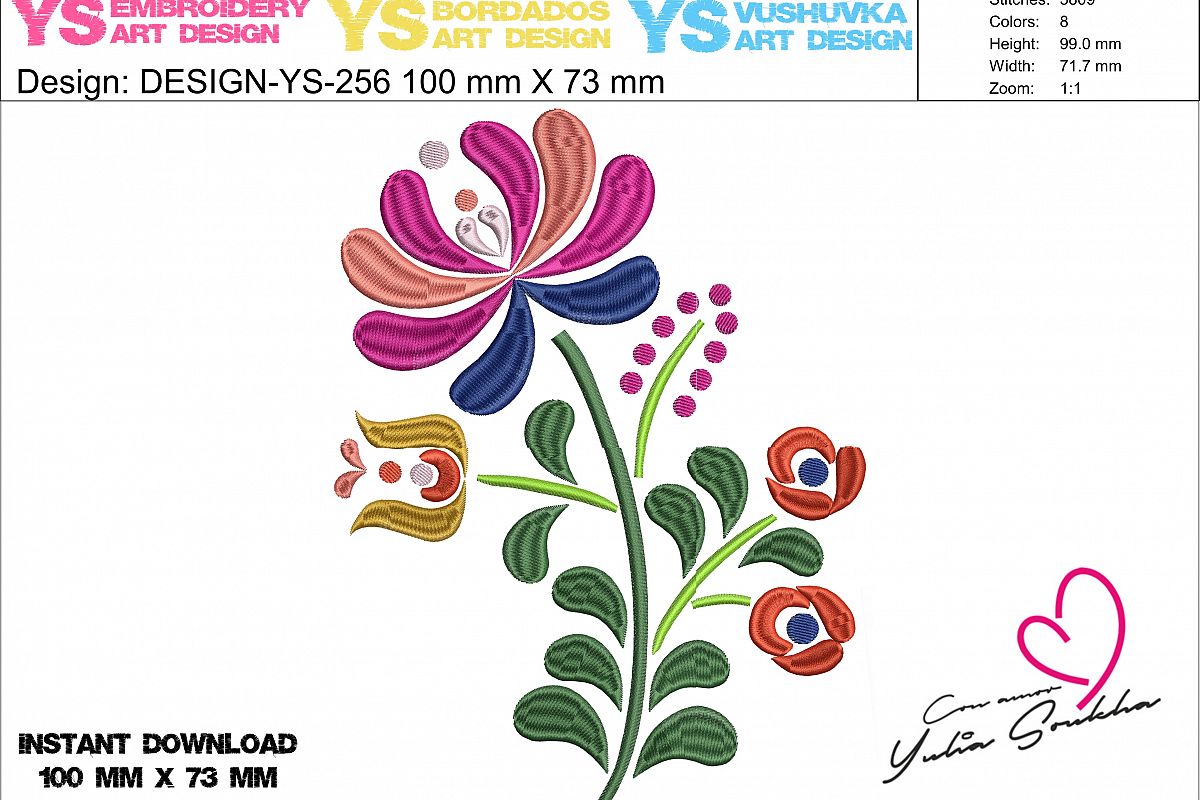 Flower JAZ embroidery design, 100 x 72 mm embroidery matrix, different sizes embroidery design Embroidery matrix, Mexican design example image 1