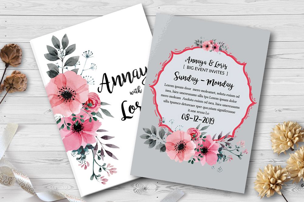 Double Sided Floral Wedding Invites example image 1