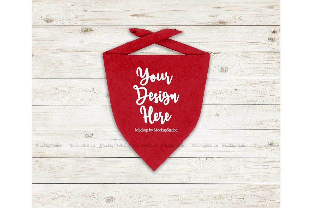 Download Dog Bandana Mock Up, Pet Red Scarf Flat Lay Mockup