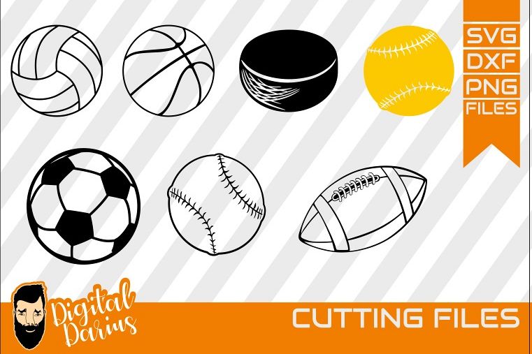 7x Ball Svg, Hobby dxf, Basketball svg, Hockey Puck, Soccer example image 1