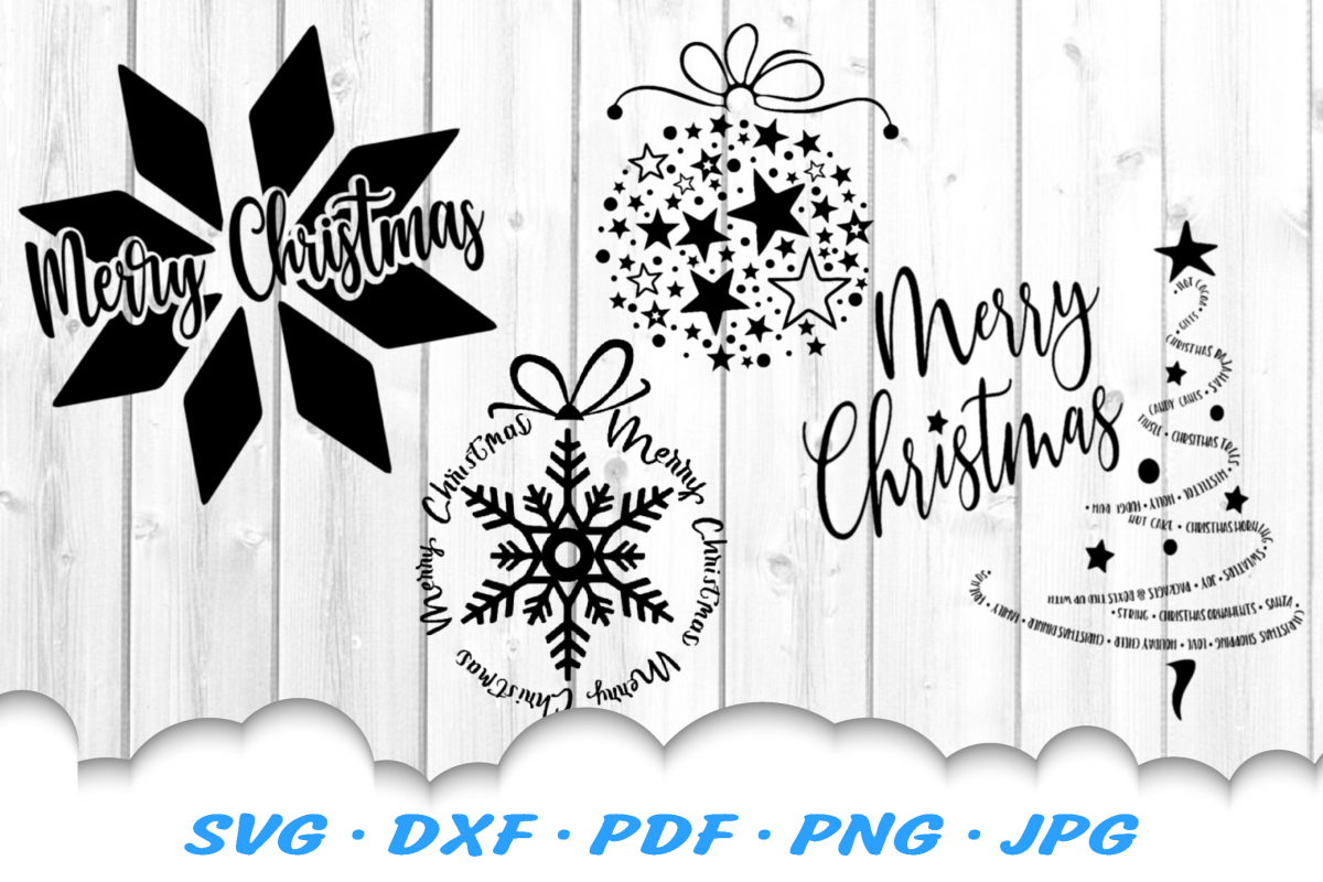 Merry Christmas Ornament SVG DXF Cut Files Bundle example image 1
