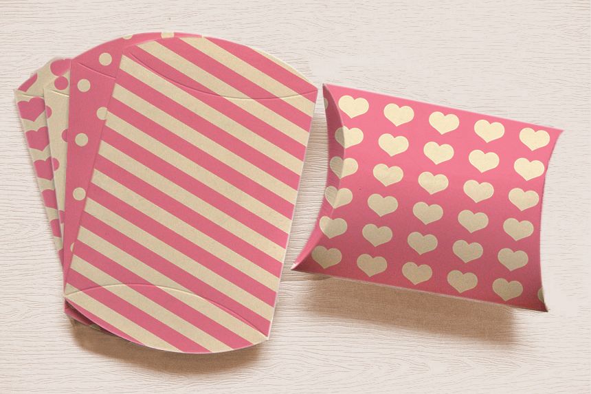 Pink Printable Pillow Boxes With Stripes Polka Dots And Hearts