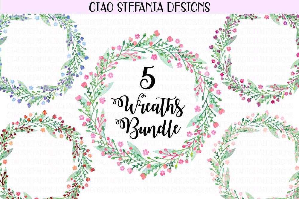 Floral Watercolor Spring Tulips Wreaths Bundle example image 1