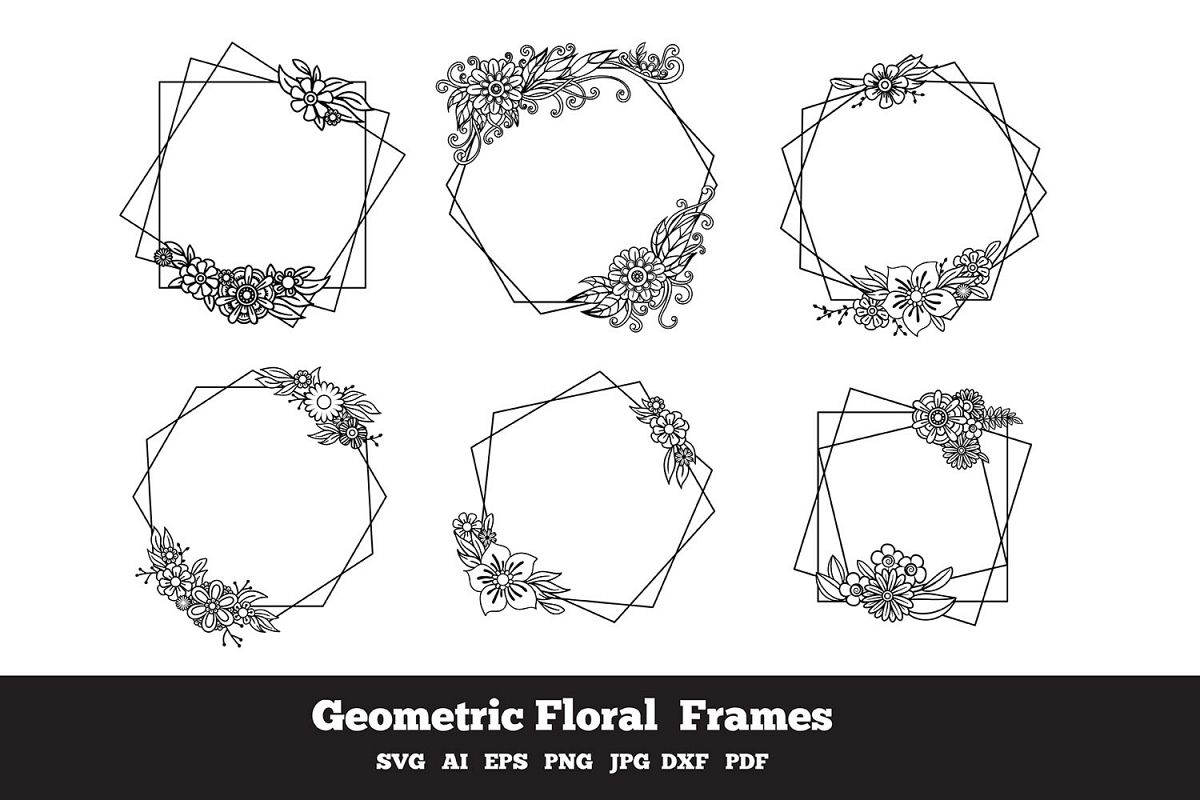Download Geometric Floral Frames (296226) | Monograms | Design Bundles