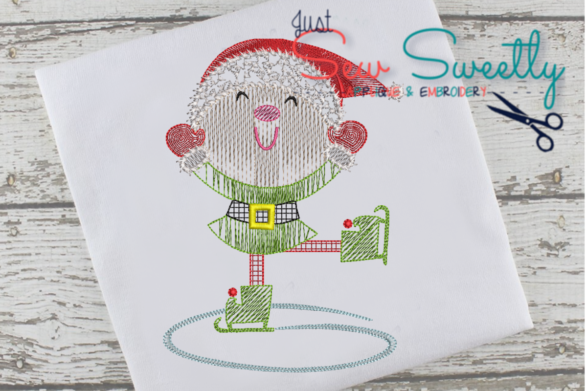 Christmas Elf Sketch Applique Embroidery Design example image 1