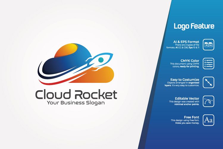 Cloud Rocket Logo Template example image 1